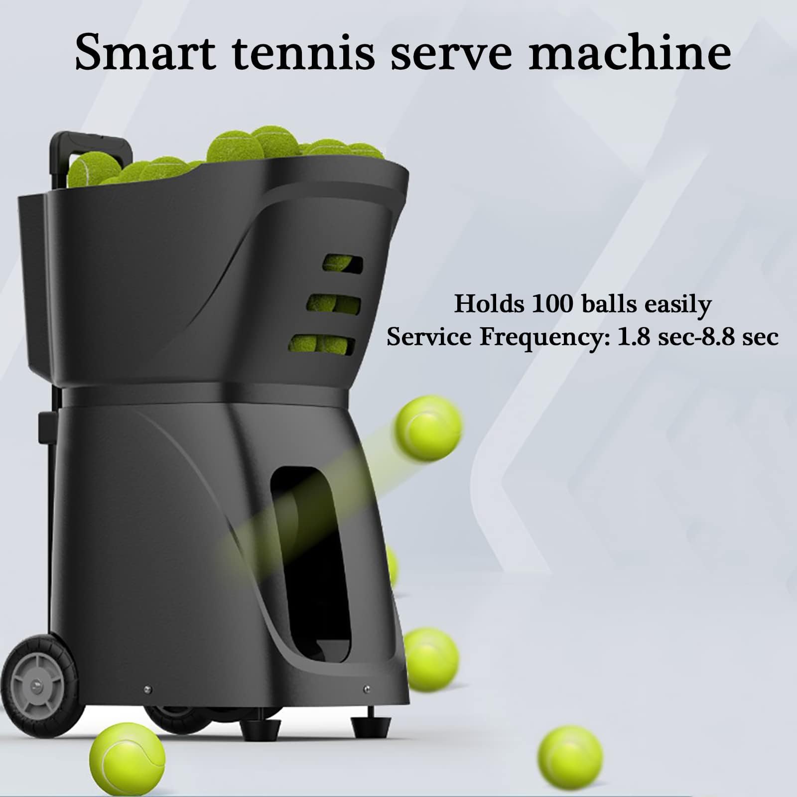 Máquina automática de entrenamiento de tenis, control remoto y control de aplicación, capacidad de 100 pelotas, frecuencia de servicio 1.8-8.8s para entrenamiento y práctica