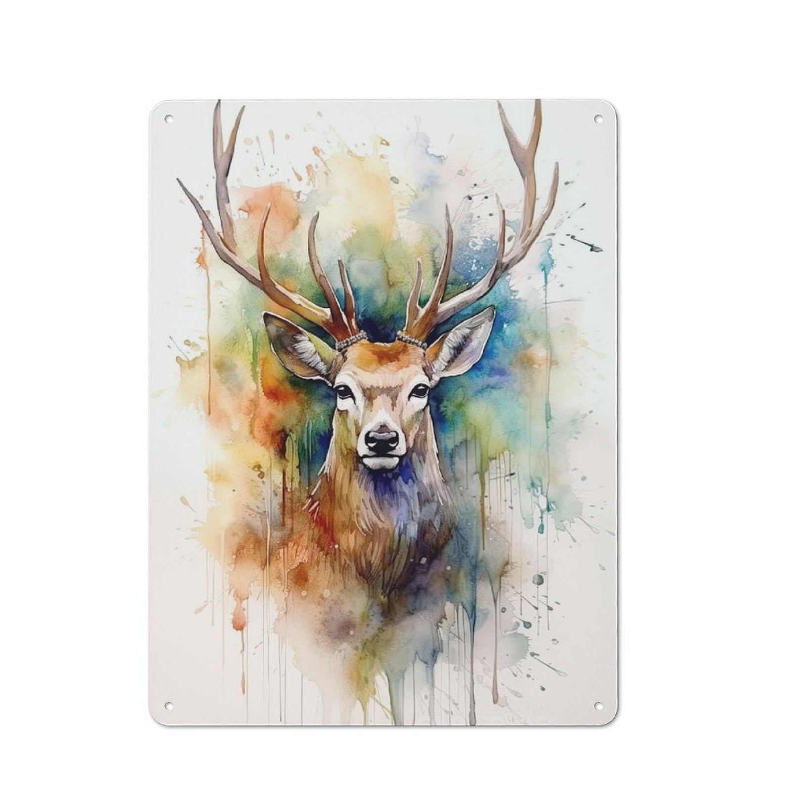 Junmoney Deer Watercolor Retro Tin Wall Plaque 40X30cm Featuring For Pub Or Café, New-Space Wall Decor For Pub Decor Enthusiasts