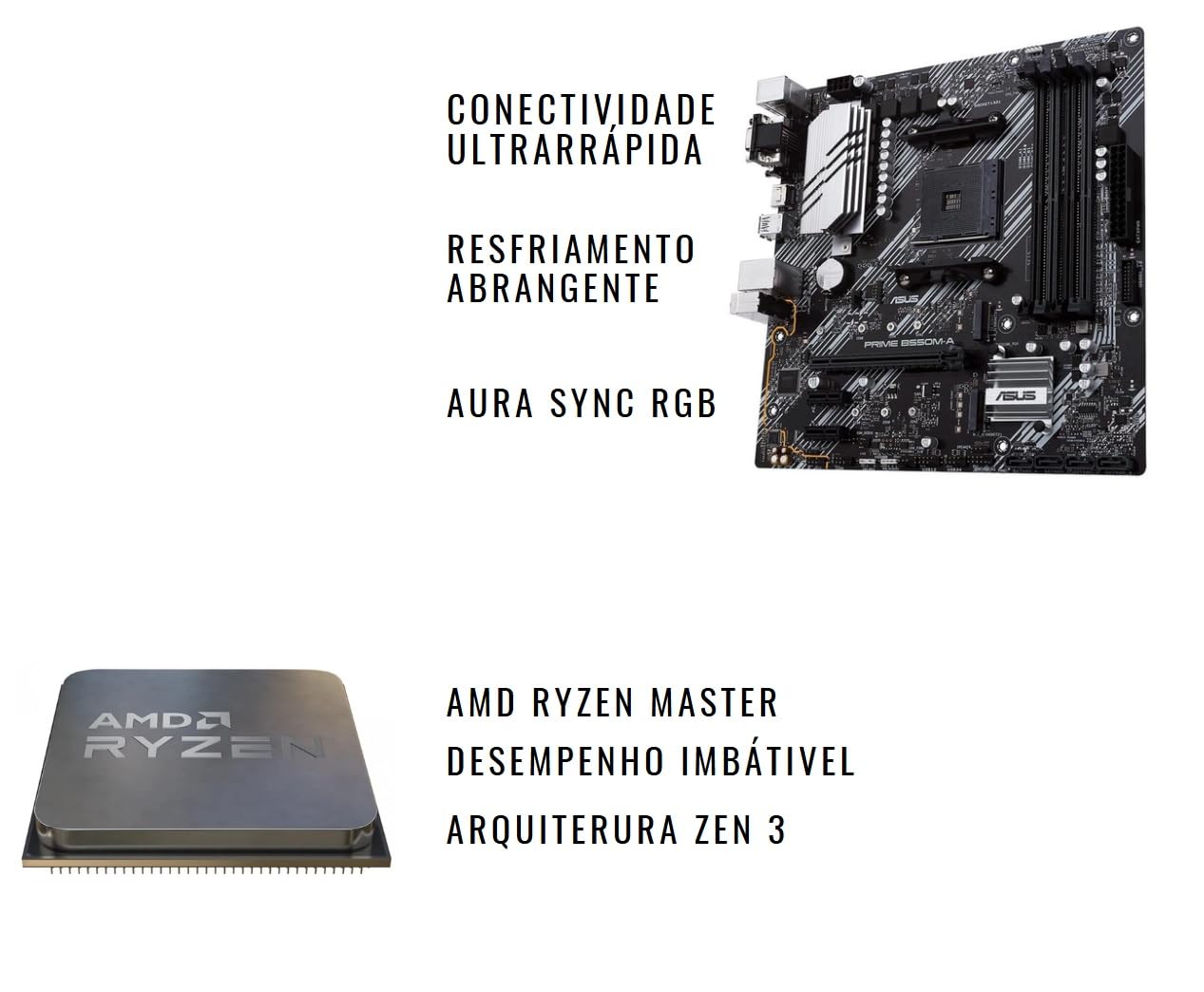 Kit Upgrade AMD Ryzen 5 5600GT, Placa Mãe Asus Prime B550M-A