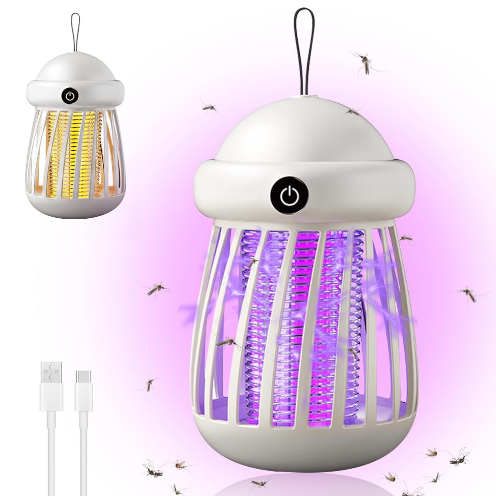 2 in1 Mosquito Killer Lamp, Rechargeable Electric Fly Killer, 5W Waterproof Bug Zapper, Electric Mosquito Zapper for Indoor and Outdoor, Insect Pest Fly Killer for Home, Camping, White