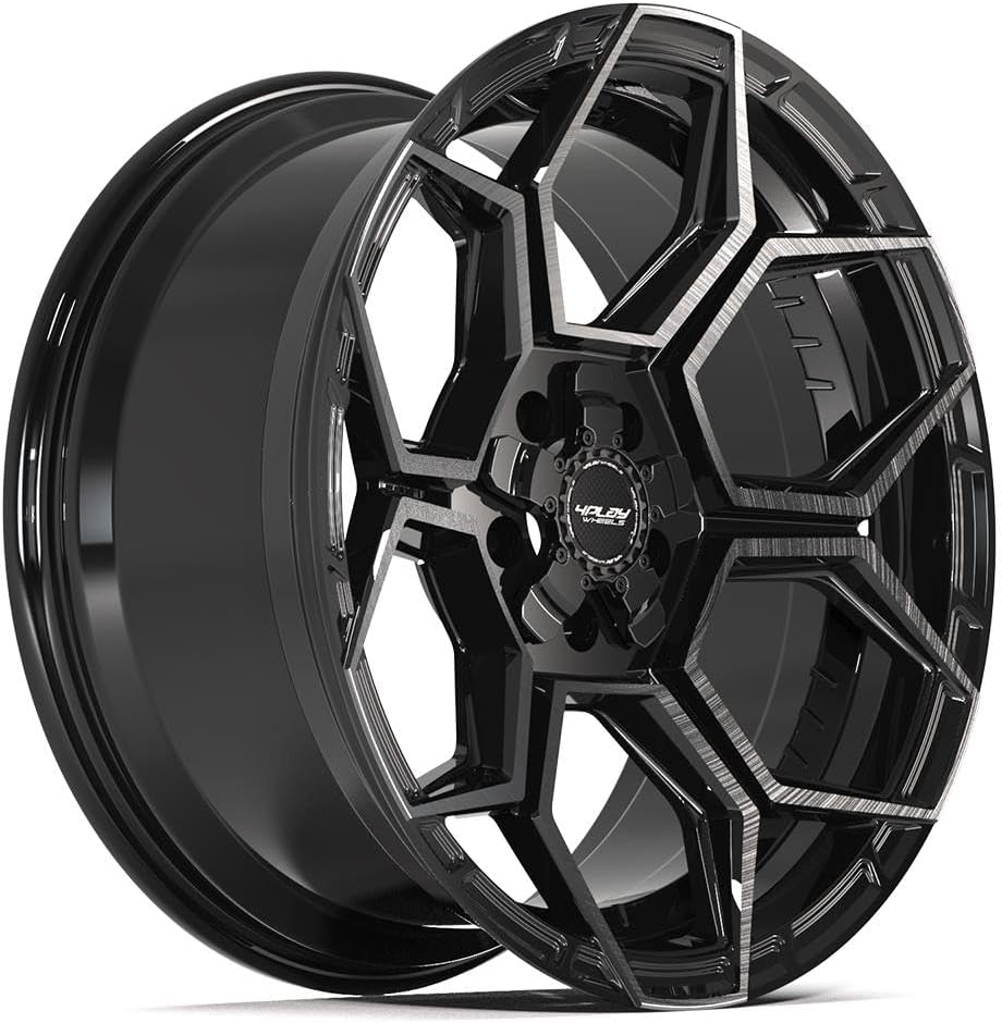 4PLAY Wheels 4PS26 20 Inch Rims and Tires Fit 5x127 & 5x139.7 20x9 Gloss Black Brushed with Tinted Clear - TS-37 AT 275/55-20 (Set of 5)