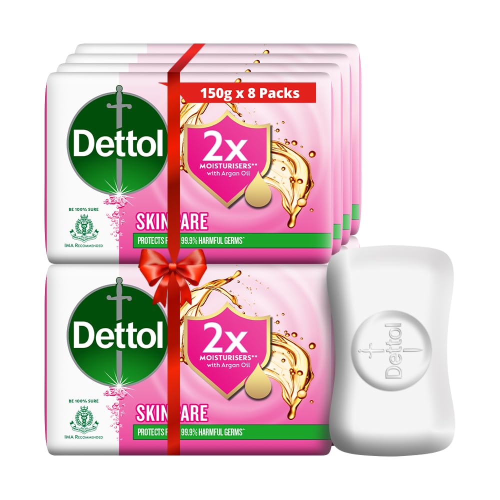 Dettol Skincare Moisturizing Bathing Soap - 150Gm Each (Pack Of 8)