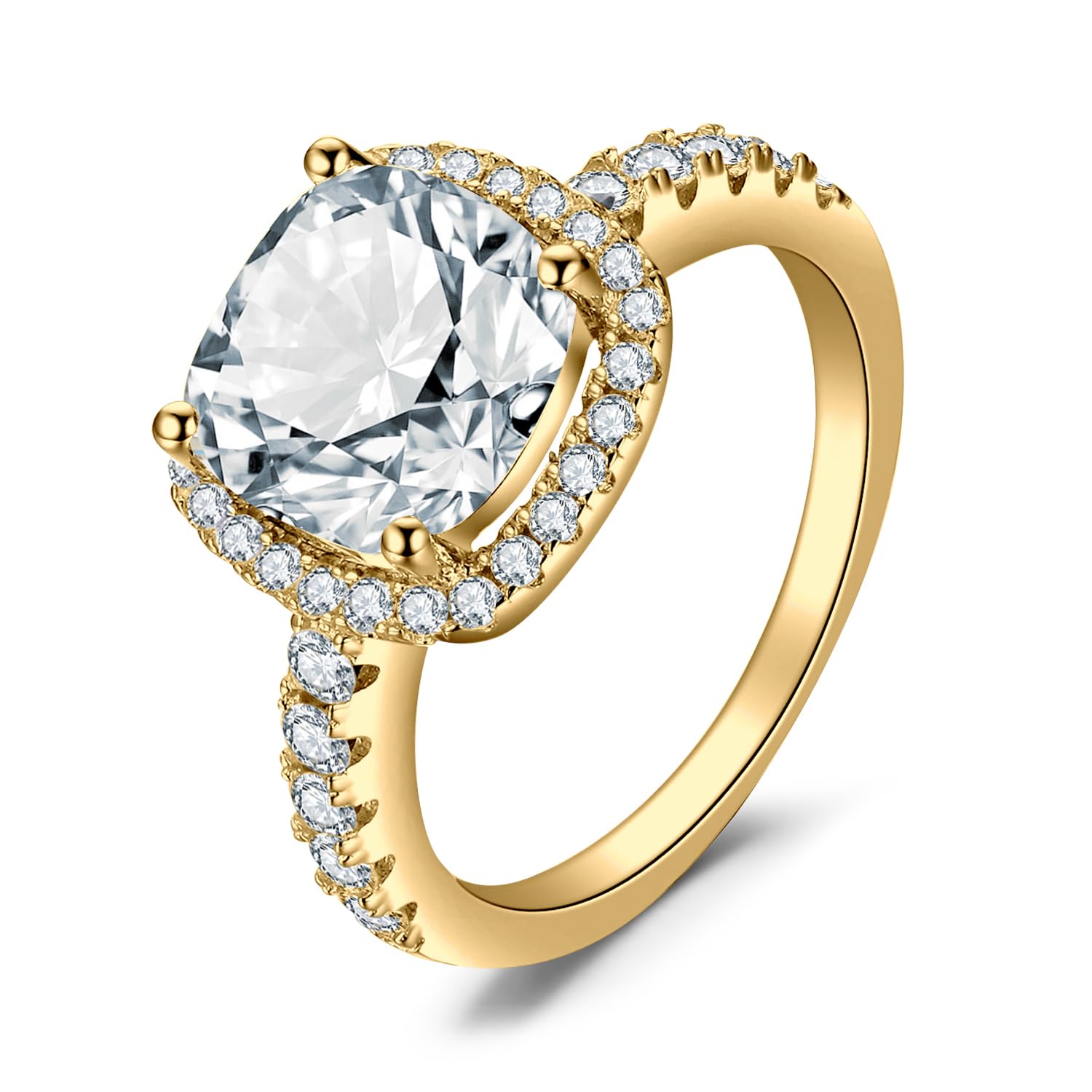 JewelryPalace Anillo Compromiso Mujer Plata 925 Baño Oro Rosa 14k, 3ct CZ Diamante Simulado Halo Boda, Alianza Aniversario Regalo