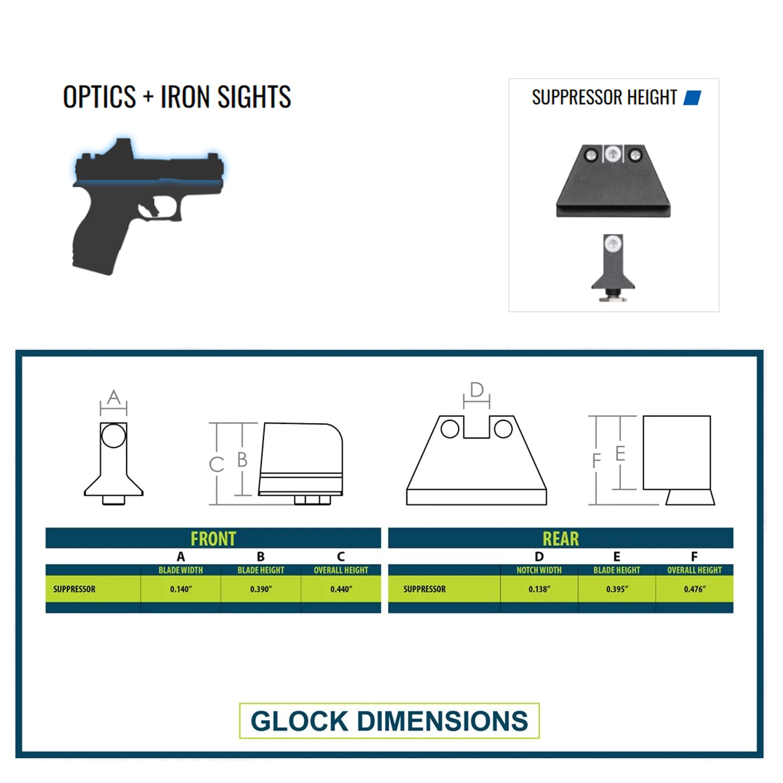 Night Fision GLK-004-013-WGZX Suppressor Height Night Sight Set