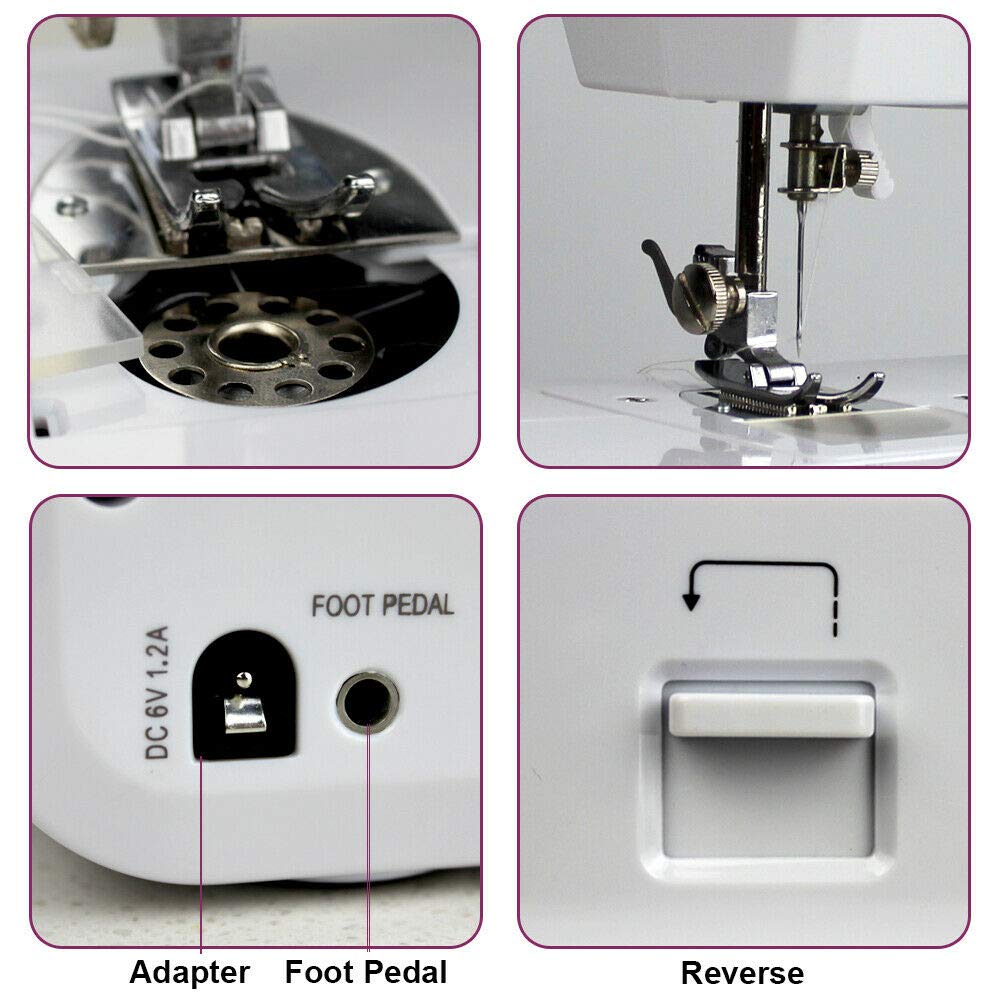 Maszyna do szycia LED Przenośna maszyna do szycia Mini Elektryczny domowy Crafting Mender Overlock 12 szwów z pedałem stóp