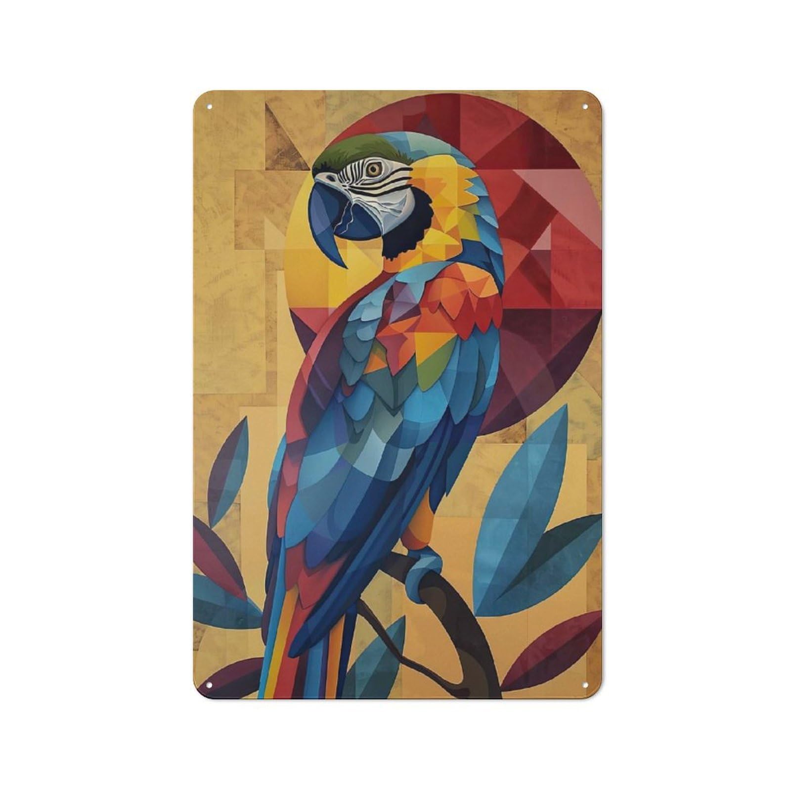 Junmoney Geometric Macaw Art Cottage Metal Wall Decor 30X20cm, Shed Metal Sign For Patio Bar, Workshop, Shed Or Kitchen