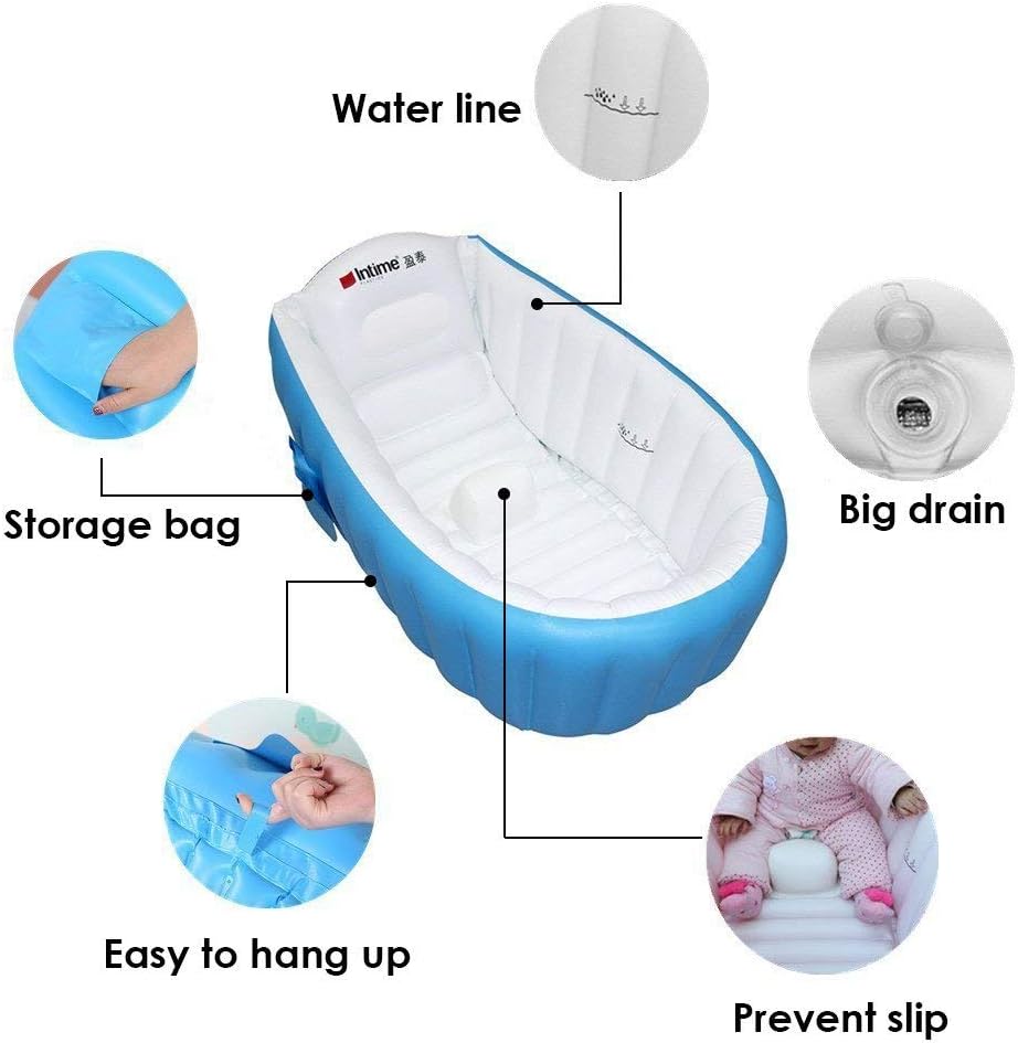 Baby Inflatable Bathtub Children No-Slippery Swimming Pool Foldable Travel Air Shower Basin Seat Baths Big Size with air Pump for 0-3 Years