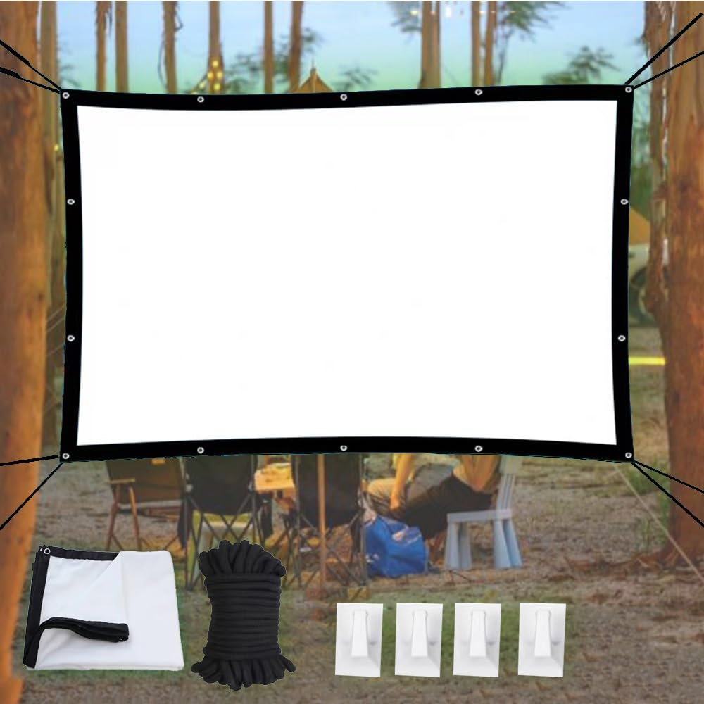 Grande Schermo Proiettore 100" 200" 16:9 Pieghevole Telo Proiettore Anti Rughe, Schermo di Proiezione Doppia Faccia Lavabile per Teatro Ufficio(200inch)