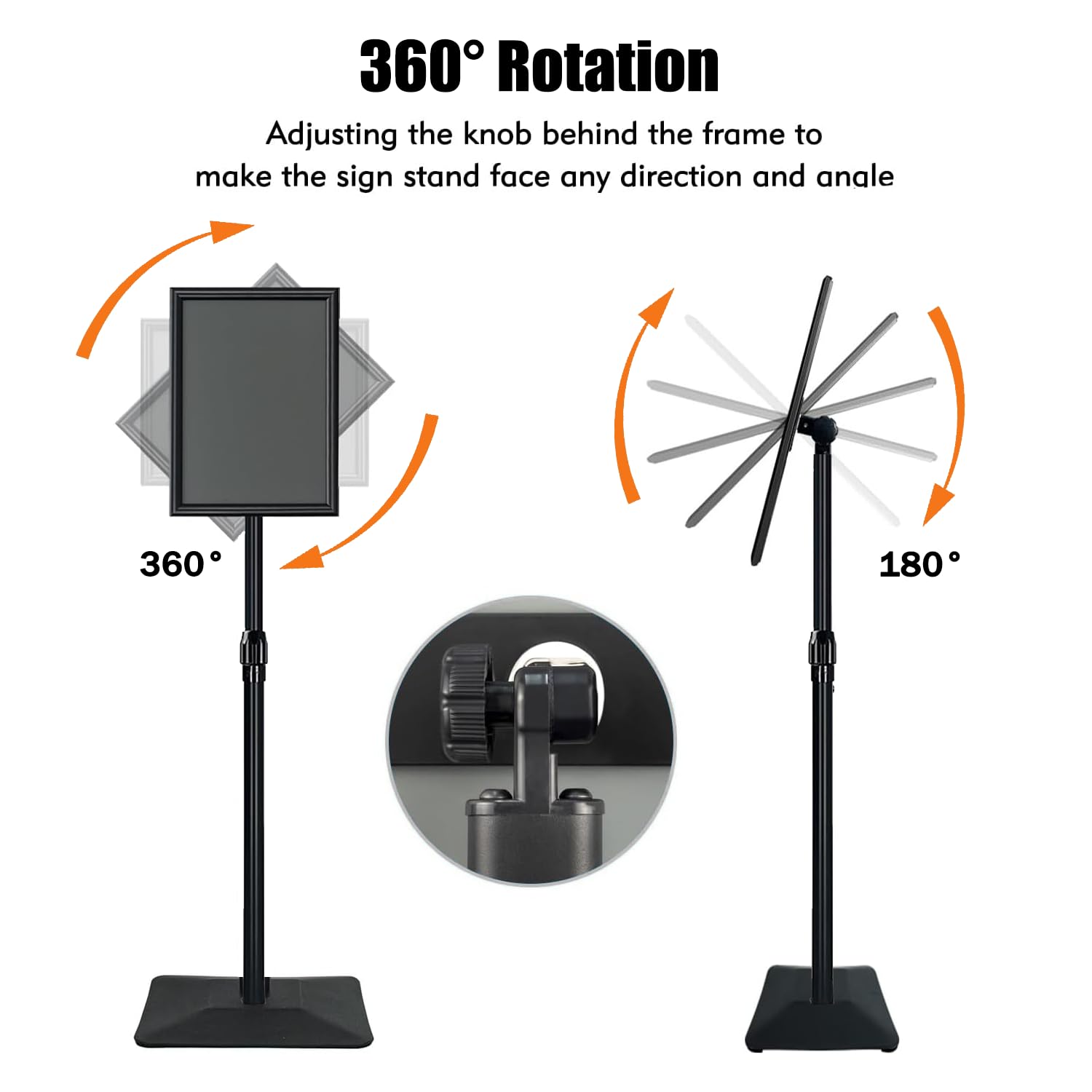 Soporte ajustable para carteles, con base de hierro mejorada, soporte de señalización de piso de pedestal para publicidad en exteriores o interiores (11 x 17 pulgadas, negro, paquete de 3)