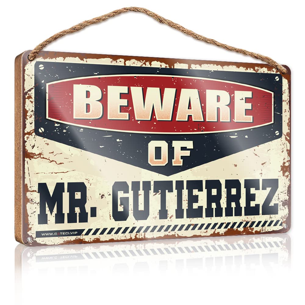 YYHLEH Hanging Decor Door Beware Of Mr. Gutierrez Wooden Sign(23X35CM)