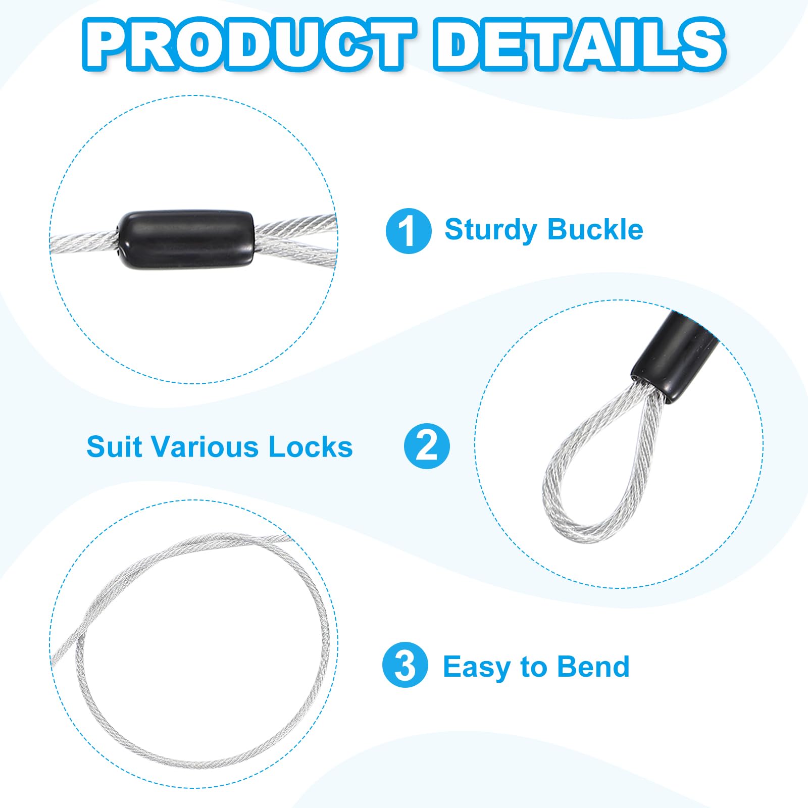 PATIKIL 1/8" Dia Vinyl Coated Stainless Steel Cable with Loops - Image 3