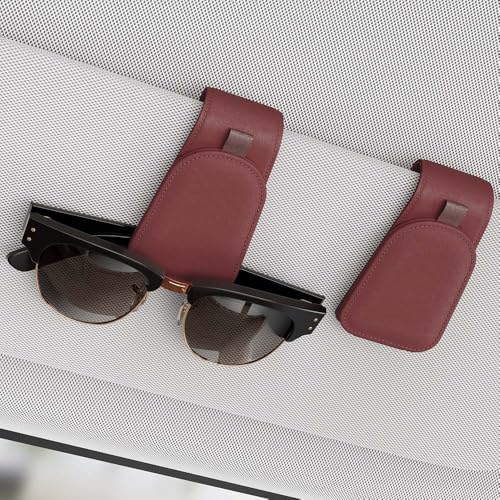 Image of Sotfamily Sunglass Holder for Car Visor, Suede Cloth Magnetic Sunglass Organizer for Car Accessories, 2 Packs, Claret