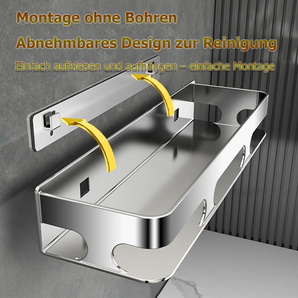 Estante de Ducha sin taladrar, Organizador de baño con toallero, Estante de Pared de Acero Inoxidable 304 Pulido de Alta brillantez, Estante de Ducha para Lavabo,A,60cm
