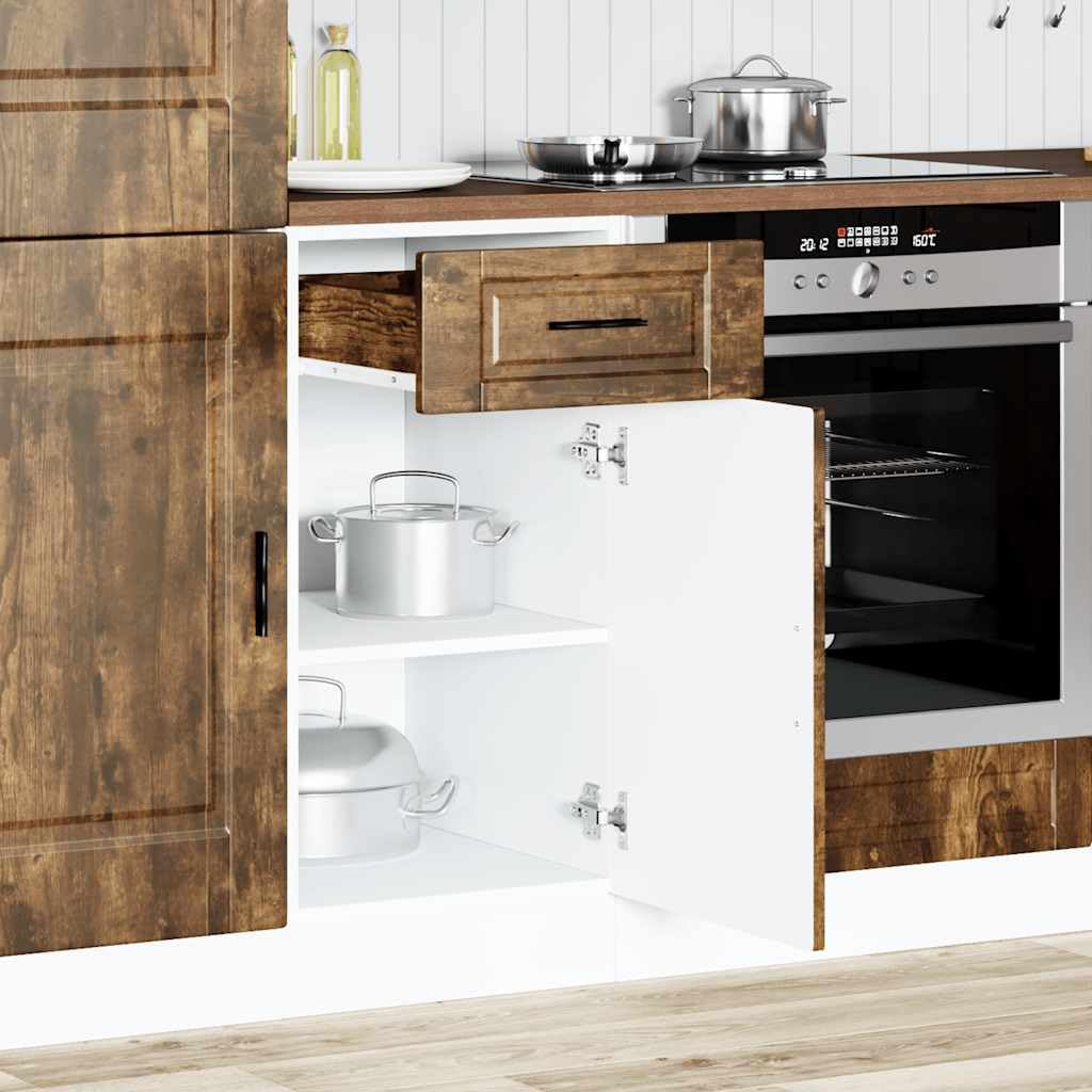 vidaXL Armoire de Cuisine Porto chêne fumé Bois d'ingénierie, Meuble d'évier, Meuble de Cuisine avec tiroir, Meuble de Cuisine à tiroir