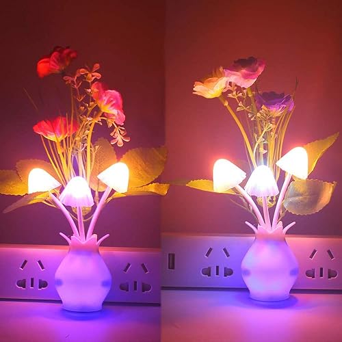 Warmstor Paquete de 2 luces LED de noche enchufables, lámpara de ahorro de energía de 0.5 W con sensor automático de anochecer a amanecer, flores de