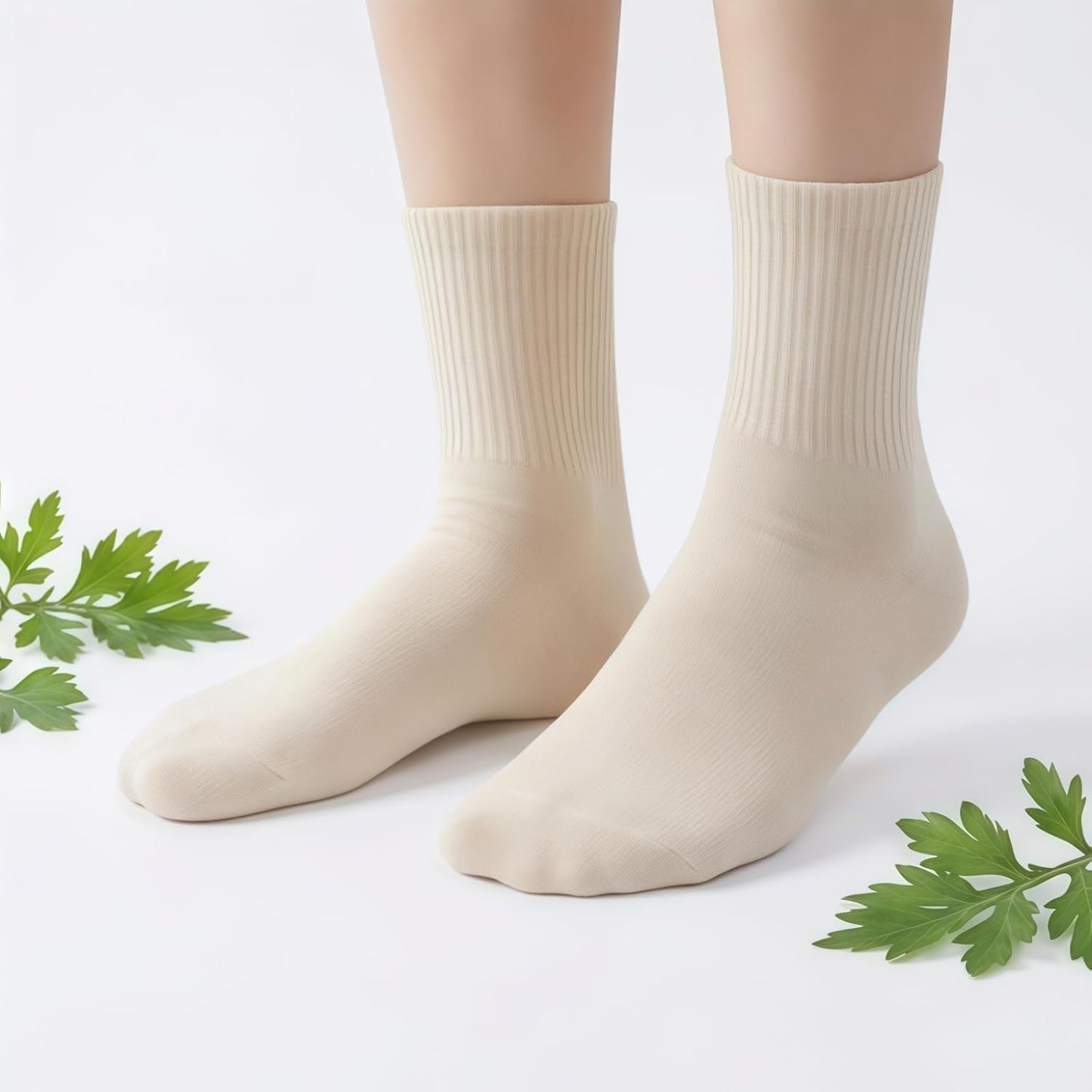 Premium Mugwort Fiber Socks for Men & Women – Natural Herbal Infused Moisture Wicking Crew Socks, Stay Fresh & Breathable Soft Cotton Blend, Ideal for Sensitive Feet, 5 Pairs (Medium)