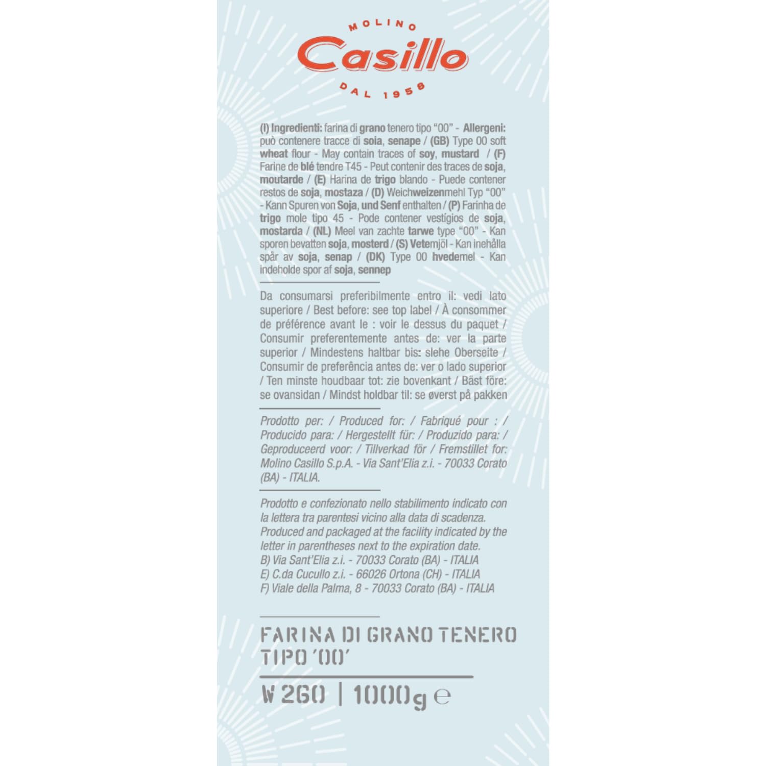 CASILLO MOLINO - La Pizza Harina Tipo 00 100% trigo italiano - 10 x 1 kg