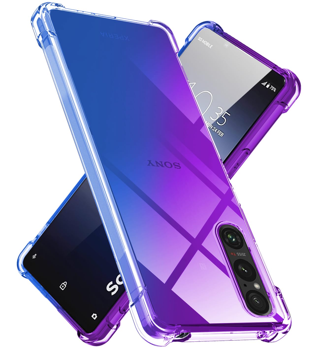 対応 Xperia 1 V 用 ケース クリア TPU 薄型 軽量 Xperia1 V SO-51D スマホケース グラデーション色 ケース 耐衝撃 米軍MIL規格取得 滑り止め 黄変防止 防塵 一体型 ストラップホール付き 人気 携帯カバー(パープルブルー)