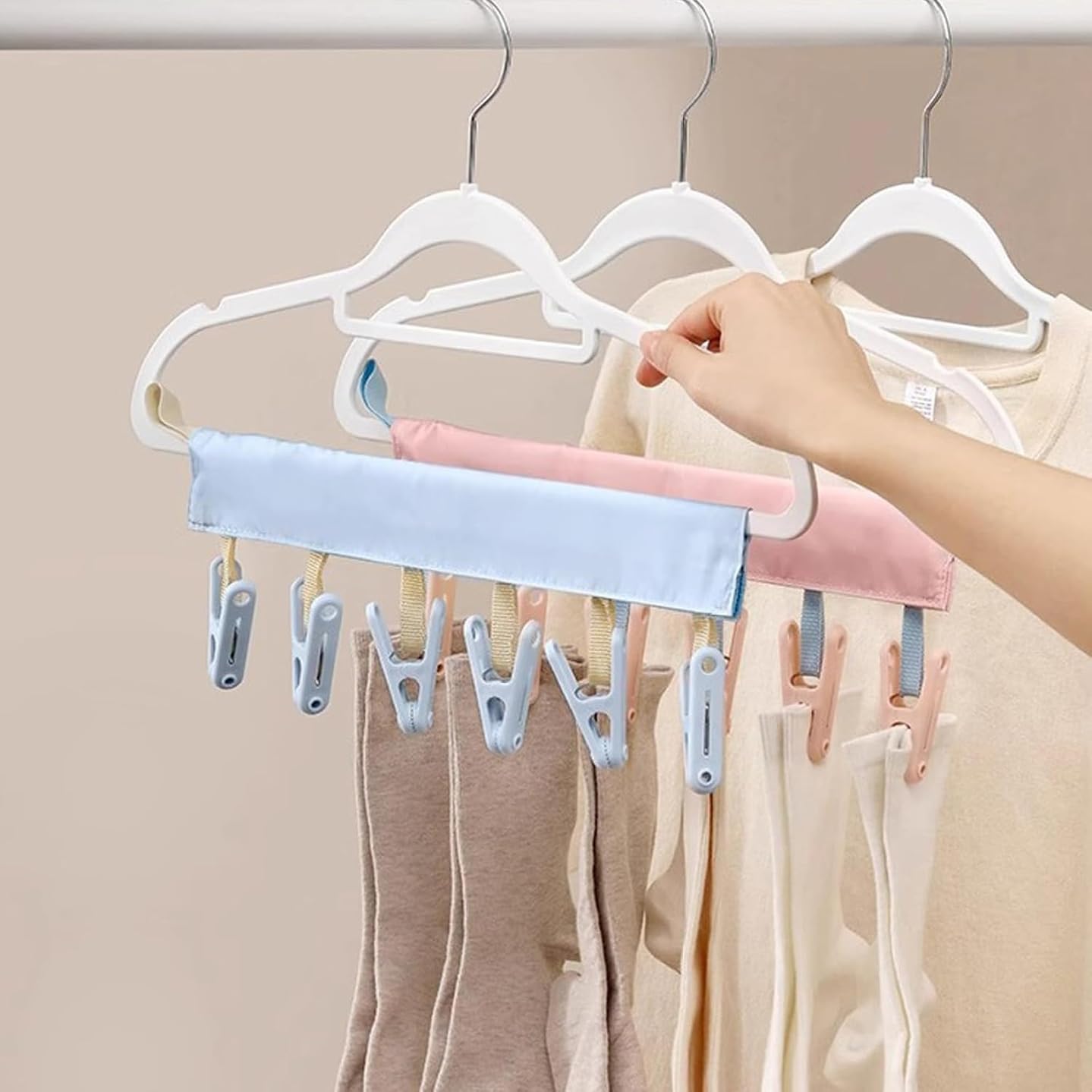 3 appendini da Viaggio Pieghevoli e Portatili con 6 Clip per Costumi da Bagno, stendini salvaspazio per asciugare Asciugamani e Calzini in Hotel, Campeggio