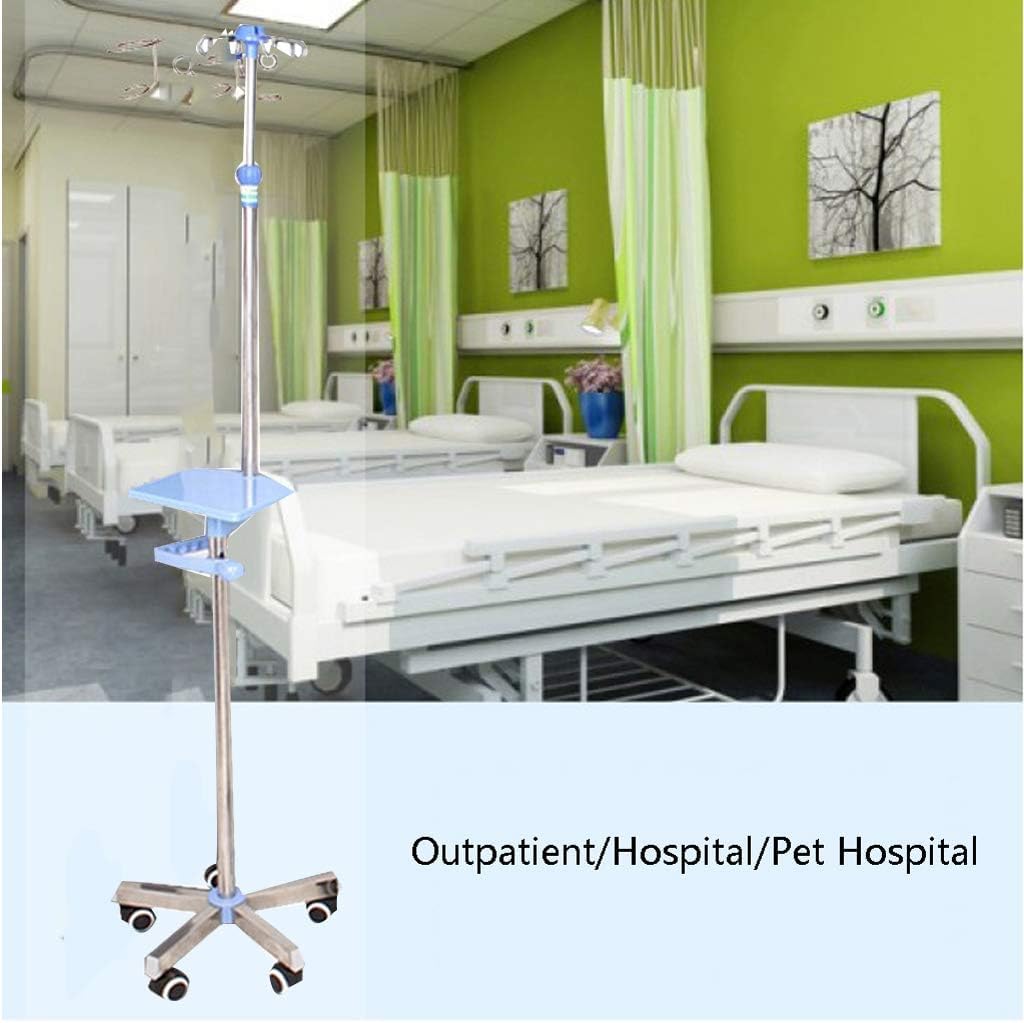 Stojak na kroplówkę Przenośny stojak na kroplówkę Stojak infuzyjny ze stali nierdzewnej z kółkami i podłokietnikami do kliniki szpitalnej Cichy ruch (kolor:z tacą)