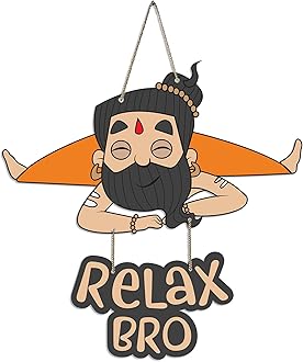 Artvibes Relax Bro Printed Wooden Wall Hanging with Quotes, 12 Inches x 16 Inches, Modern Decoration, Wall Art