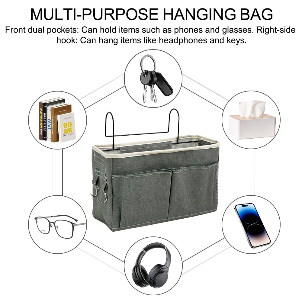 3 Pezzi Tasche Portaoggetti da Letto con Gancio Porta Oggetti da Appendere al Letto Portaoggetti da Letto Appendibile Borsa Appendere Letto per Dormitori Scolastici, Biblioteche