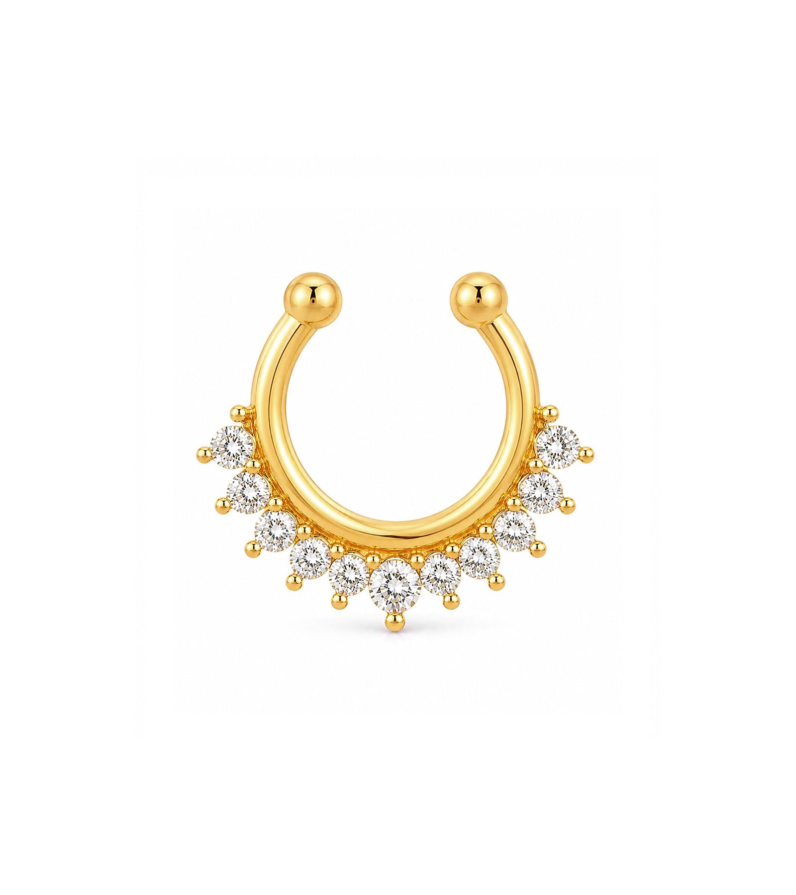 vama FASHIONS 18K Gold Plated Anti Tarnish Studded AD Stone Septum Middle Horseshoe Shape Nose Ring Without Piercing Pressing Press Clip On Nosering Fake Hoop Nosepin for Women & Girls-picture-43
