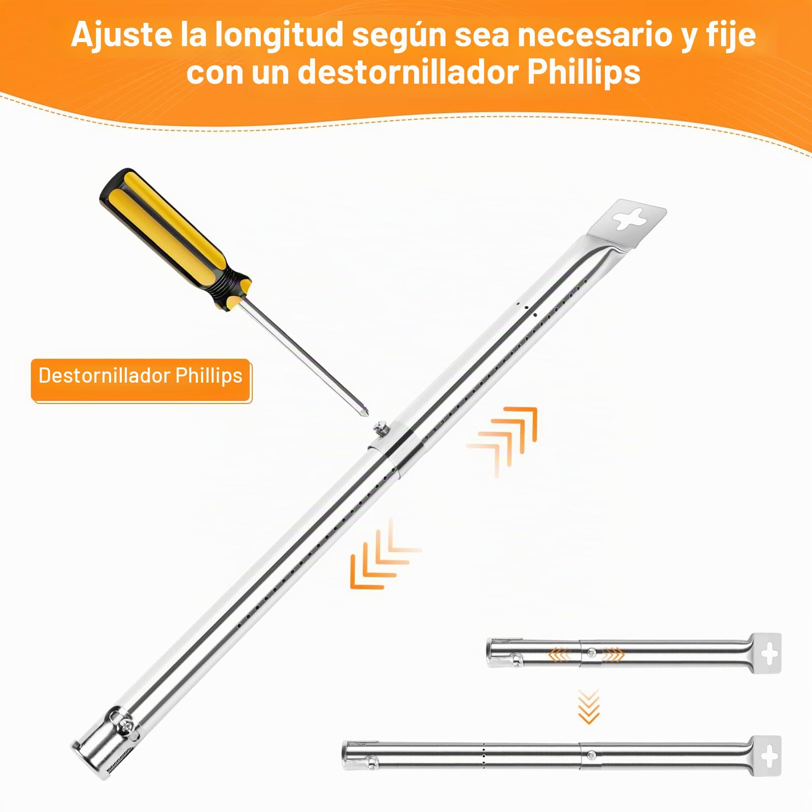 GFTIME Universal Quemador Barbacoa de Gas Piezas de Repuesto para FirePlus, Fire Mountain, Char-Broil, Cosmo Y Otros Parrilla Barbacoa Acero Inoxidable BBQ Quemadores Extender 31 cm a 44 cm (4 Pack)