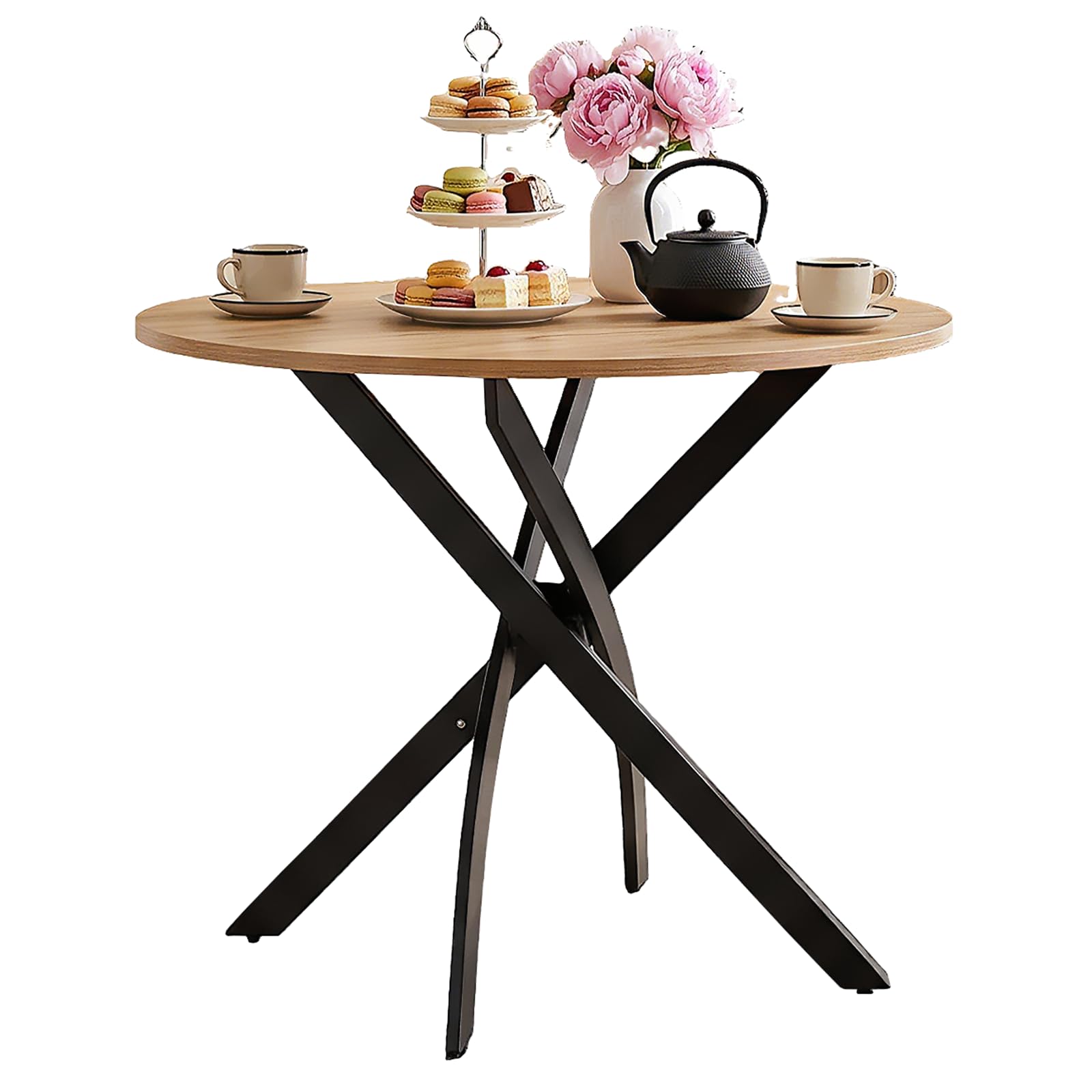 Esstisch Rund, Runder Esstisch für 2-4 Personen, Holz 80 cm Tisch, Gartentisch wetterfest, Küchentisch Esszimmertisch, für Esszimmer, Küche, Wohnzimmer, Gärten und Balkon (Helle Holzfarbe)