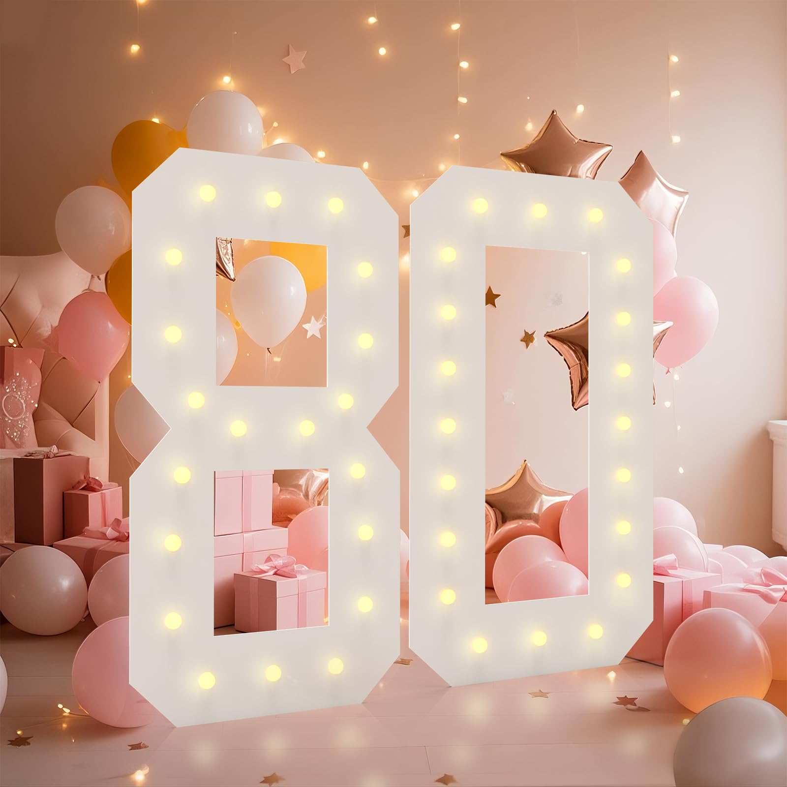 LOBOOM 4FT Light Up Numbers, Marquee Numbers 4 Feet Tall Giant Number 80 Mosaic Big Number Sign for 80th Birthday Party Backdrop Anniversary