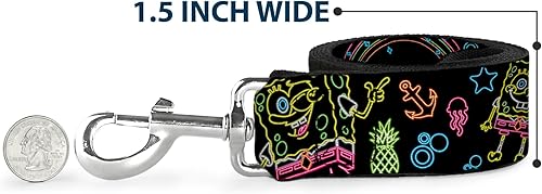 Miniatura 6 de Correa de perro eléctrica Bob Esponja Poses Elementos Negro Multicolor 6 pies de largo 1.0 pulgadas de ancho