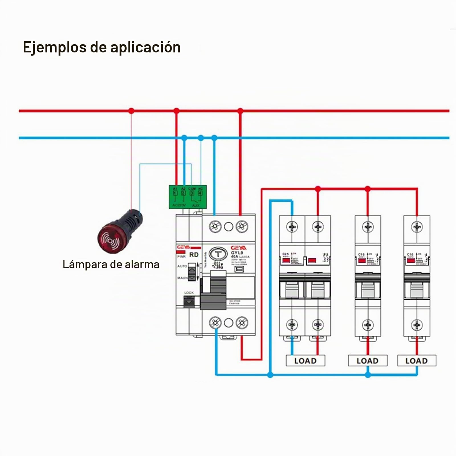 GEYA Disyuntores automáticos de fugas de reconexión RCD electromagnéticos (Reconectador AC220V+A-SI Tipo RCCB 2P-40A-30mA)