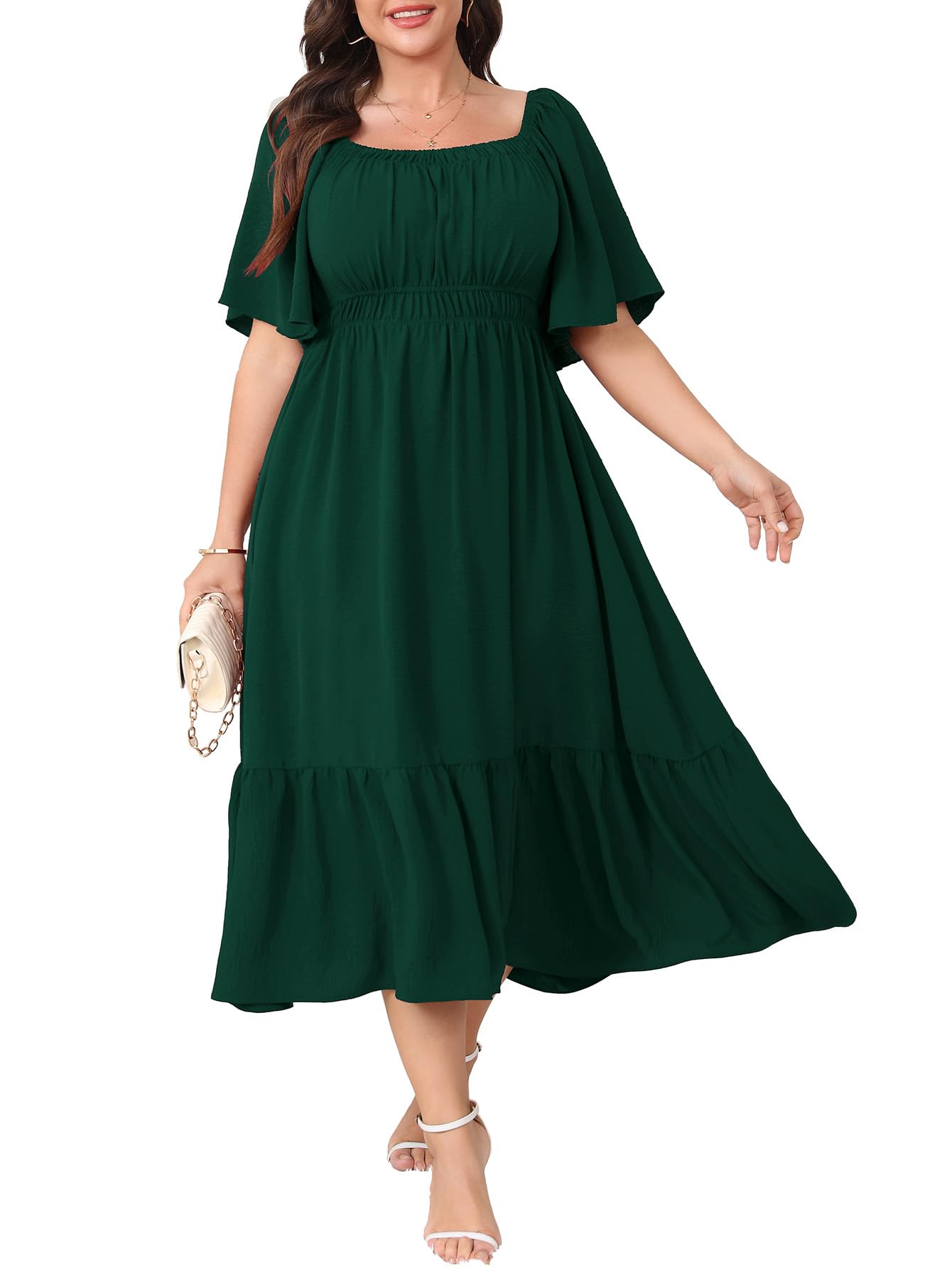 CICIDUDU Plus Size Smocked Casual Summer Maxi Dresses for Curvy Women