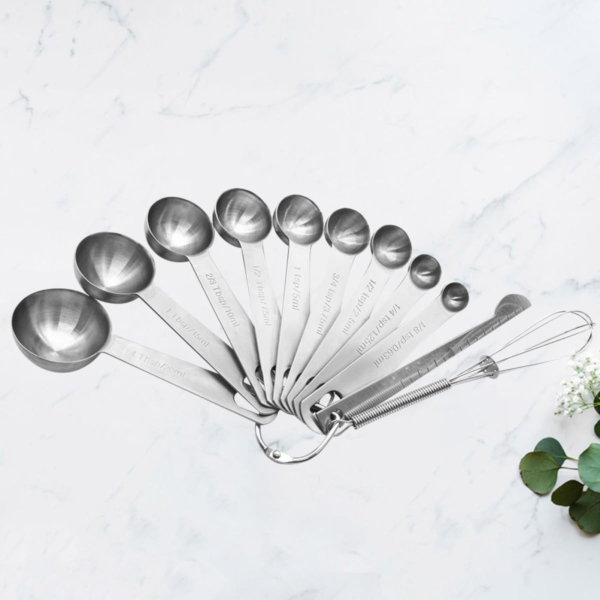 Juego de Cucharas Medidoras Convenientes para Almacenar y Transportar 11 Piezas Redondas de Acero Inoxidable Plateadas para Utensilios de Cocina