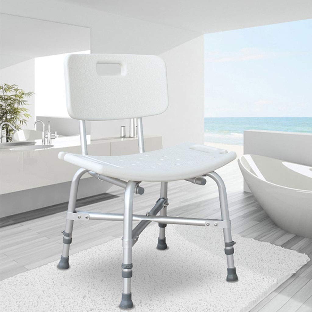 CHEWYNP Asiento de Ducha Reforzado con Respaldo y apoyabrazos Silla de Ducha Antideslizante Taburete de Ducha Aleación de Aluminio Ajustable en Altura