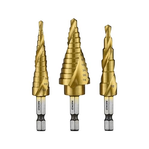 NEIKO Juego de brocas escalonadas 10181A 3 piezas ranuradas en espiral para una perforación más rápida brocas escalonadas para acero inoxidable