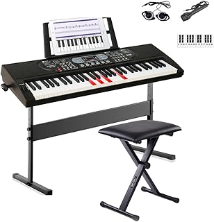 Maestro L200-L100 Beginner 61-Key Electronic Lighting Piano Keyboard Package W/Stand, Bench, Microphone & Accessories
