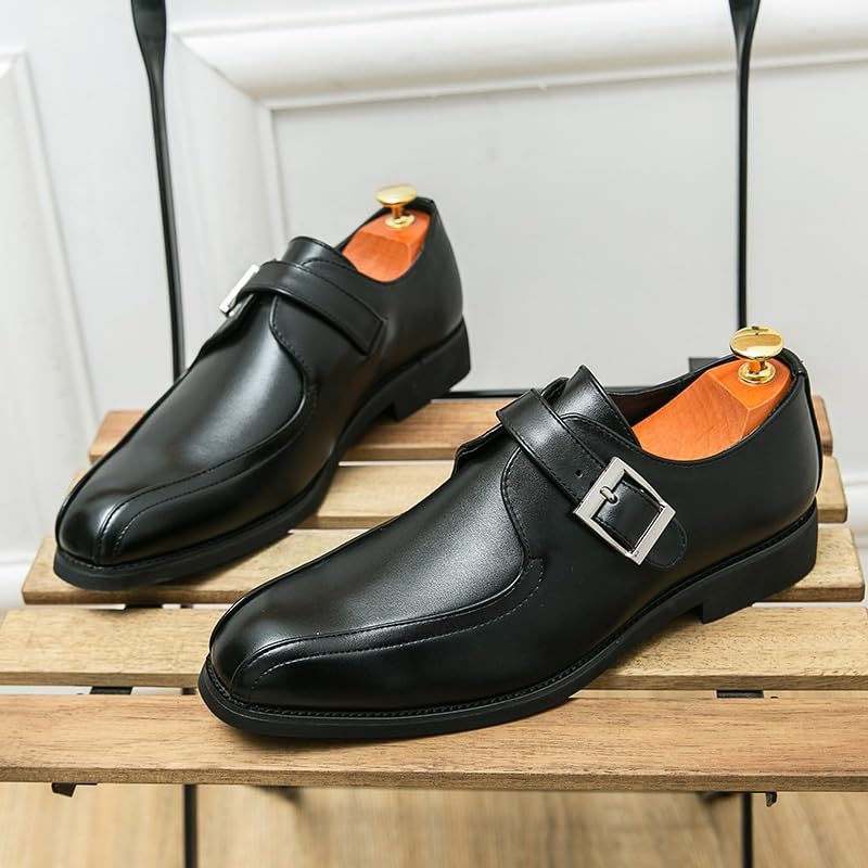 Men Monk Dress Formal Shoes Uniform Outdoor Slip On Prom Anti-Slip Non Slip Rubber Sole Block Heel Shoe Top-Grain Leather Round Toe2
