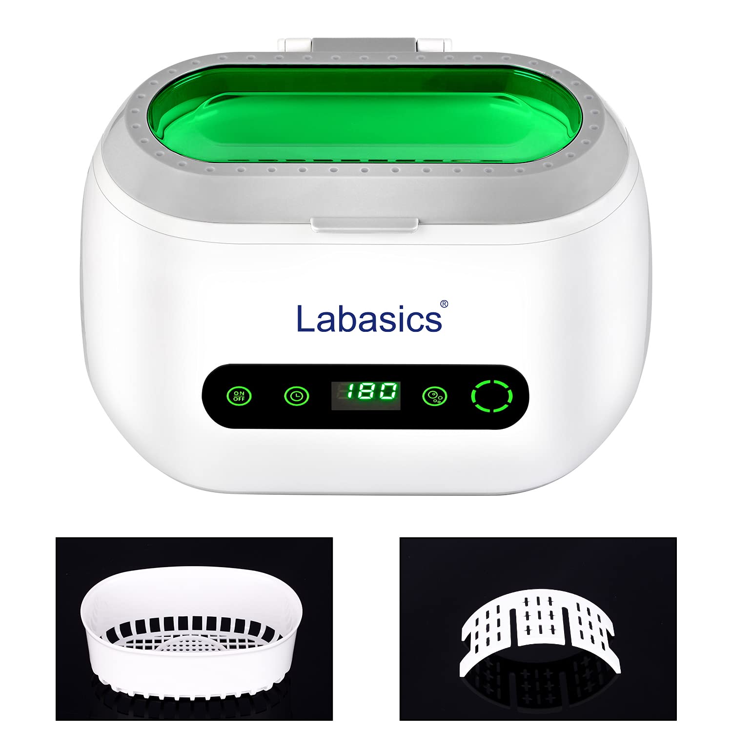 Labasics Myjka Ultradźwiękowa, Profesjonalna Kompaktowa Myjka Ultradźwiękowa z Cyfrowym Timerem do Instrumentów Laboratoryjnych, 600 ml