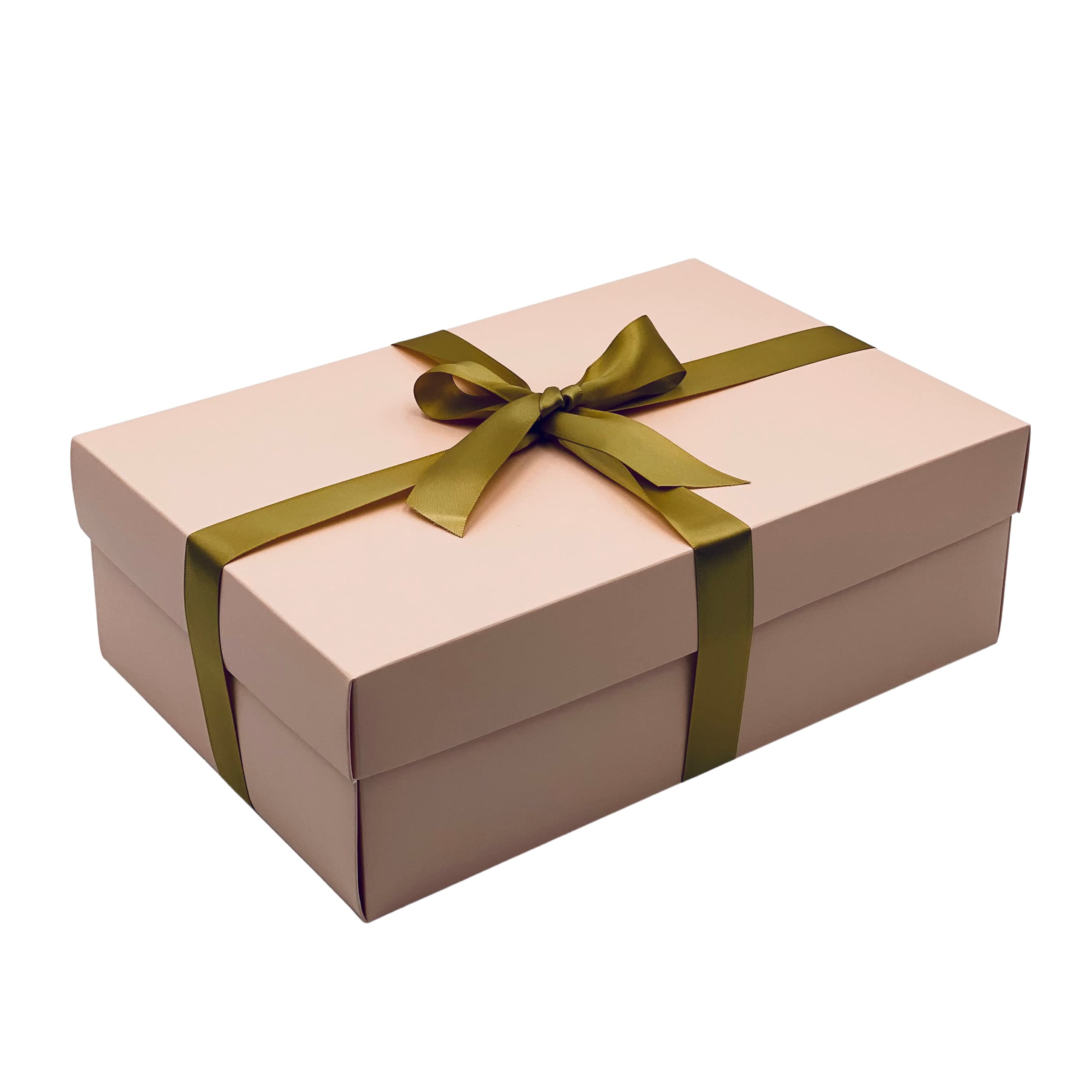 Pink Gift Box with Lid | Pick Your Ribbon Colour | Large Memory or Hamper Boxes | Flat-Packed Gift Boxes for Presents, Birthday or Baby Gifts | Size 30x20x10cm (Gold Ribbon 56)