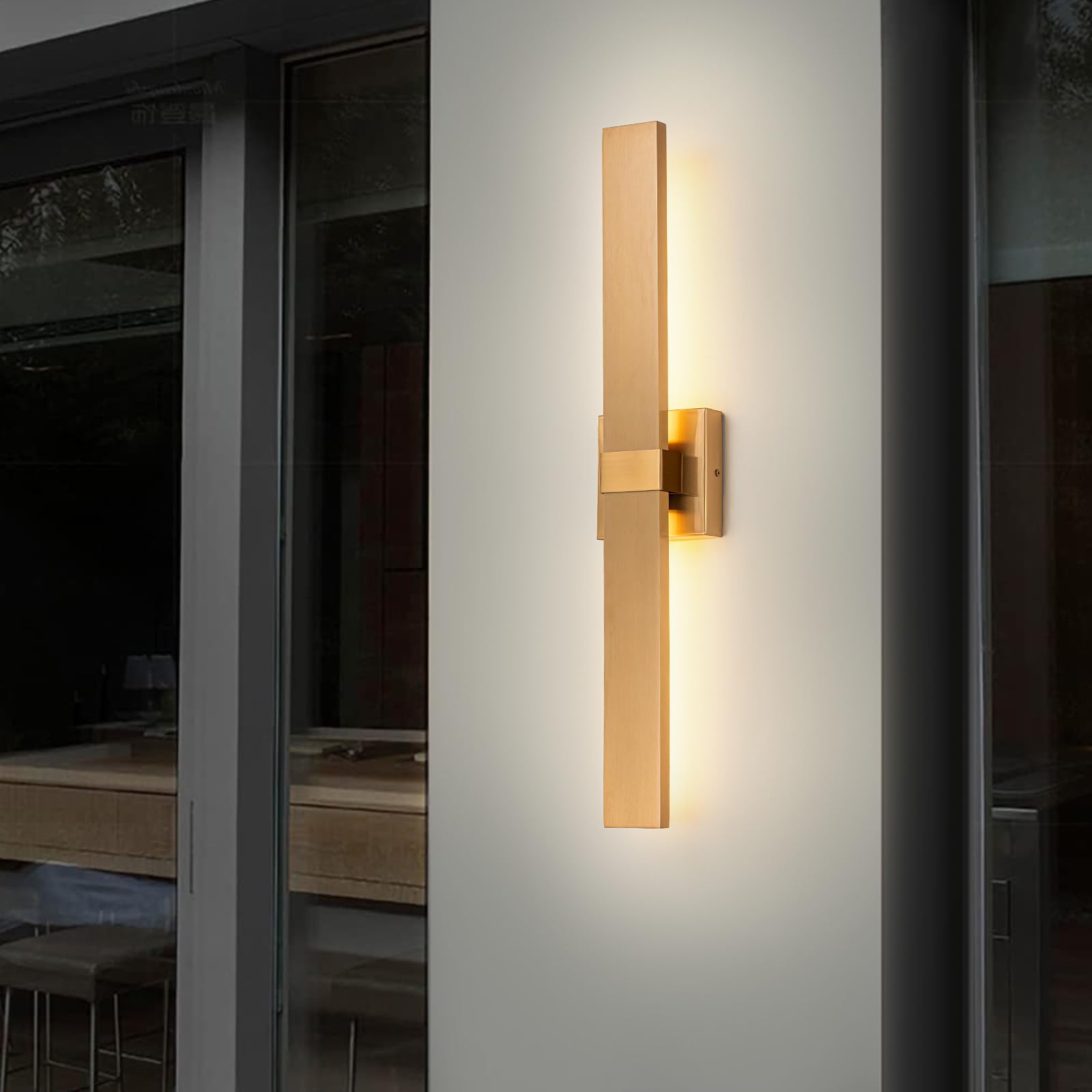 Modern LED Outdoor Wall Sconce 27.2" Gold Outdoor Wall Lights Exterior, Outdoor Light Fixtures Wall Mount on House, Garage, Porch, Patio, Front Door etc, Small dent*