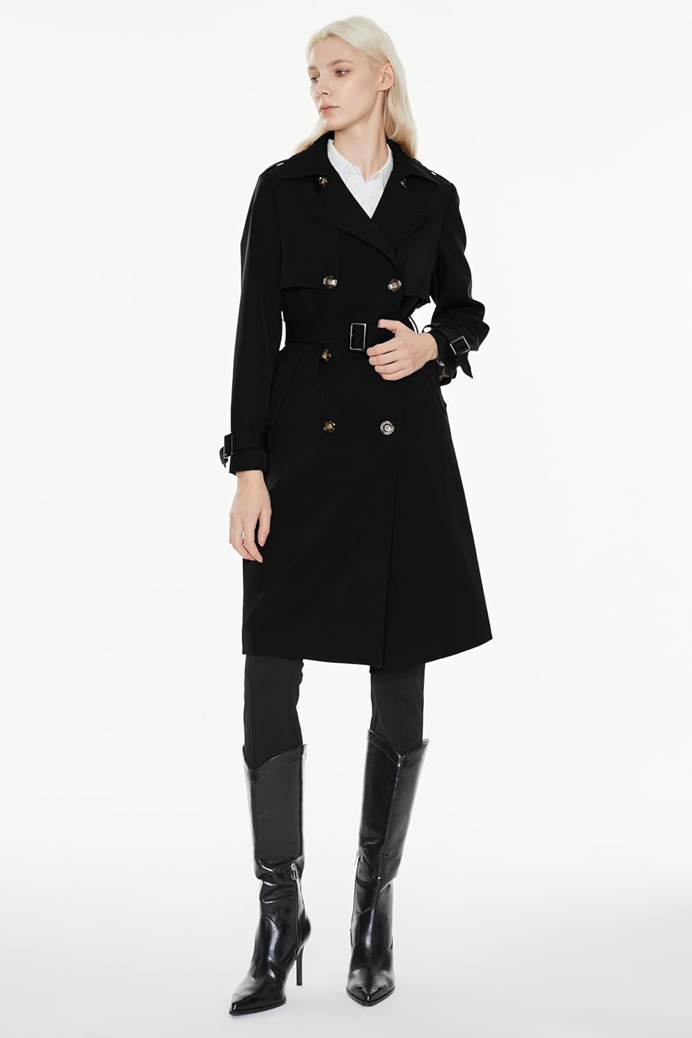 Orolay Women's Long Trench Coat Double-Breasted Classic Lapel Overcoat with Belt