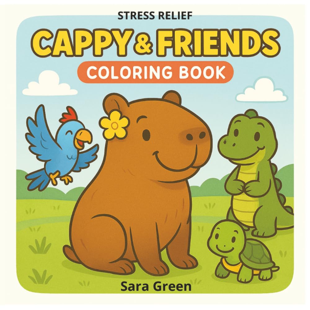 Cappy Capybara & Friends Coloring Book: Stress Relief Cute and Relaxing Animal Coloring Pages for Mindfulness, and Fun for Kids and Adults