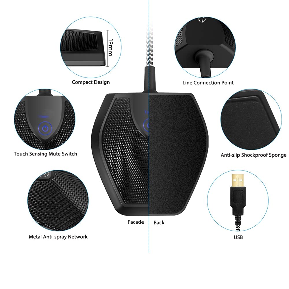 Microfono a condensatore USB omnidirezionale Microfono per riunioni, conferenze, Computer, Laptop, Studio vocale, Microfono