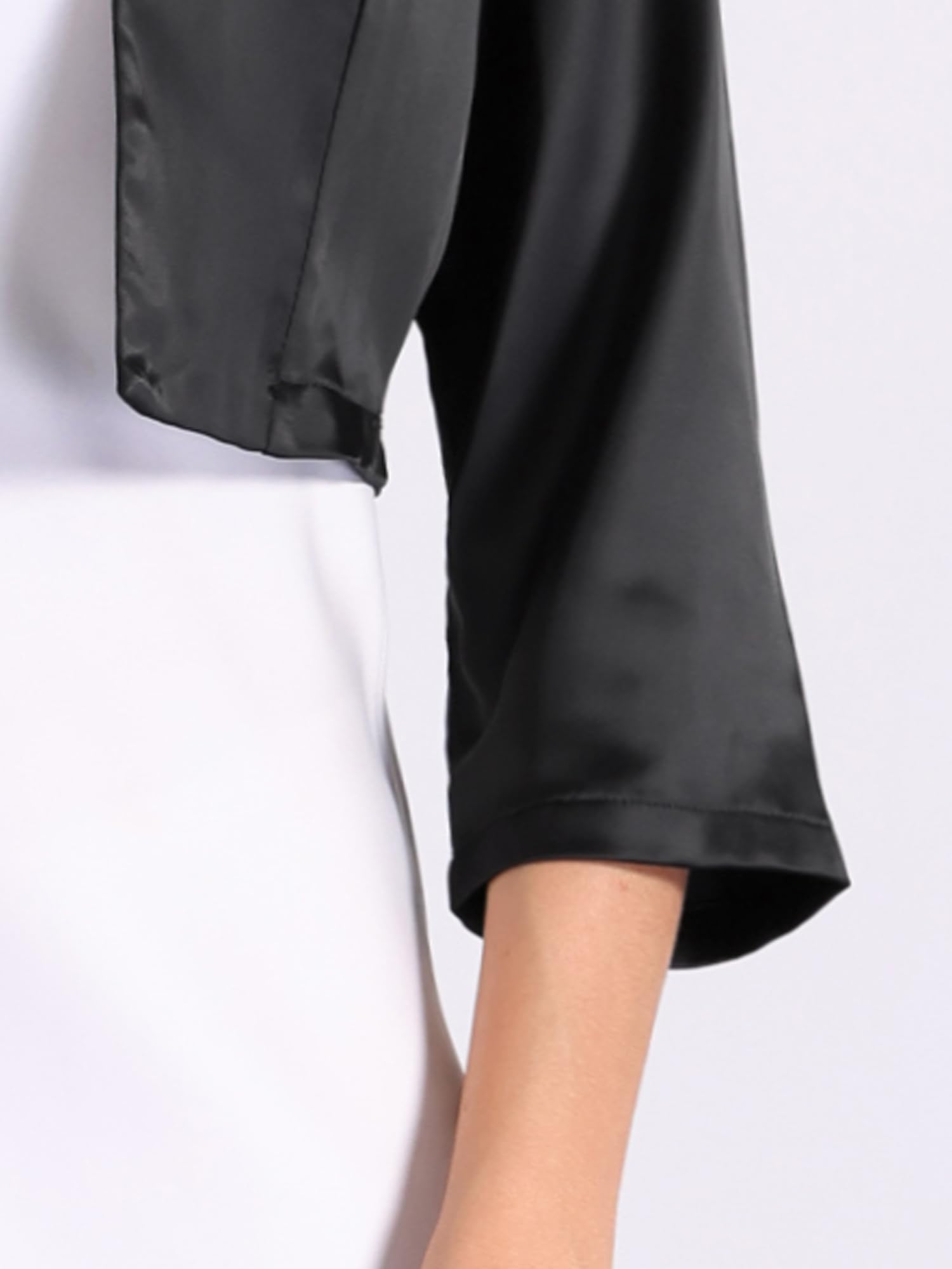Allegra K Cardigan en satin pour femme à manches 3/4 ouvert sur le devant - Boléro court pour le bureau