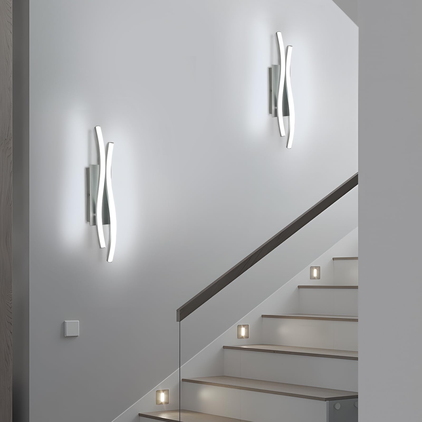 Comely 2 Pezzi Applique da Interno LED, 14W 1575LM Moderna Lampada da Parete per Interni, Lampada a Muro per Soggiorno Camera da Letto, Luce ianca 6500K, Argento, 41cm