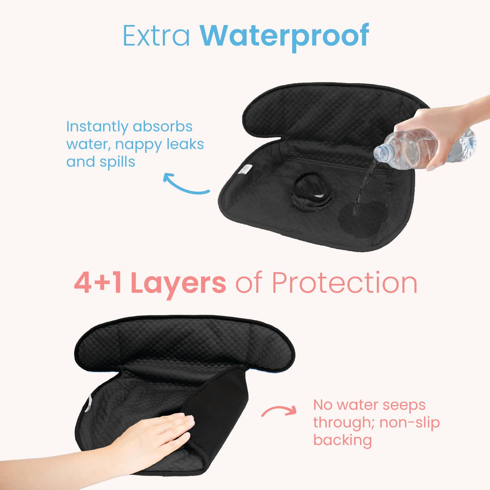 THINK GOOD TOTS Black Piddle Pad 2-Pack – Waterproof Car Seat & Stroller Protector for Potty Training Toddlers & Babies, Machine Washable, Anti-Slip Backing, Universal Fit