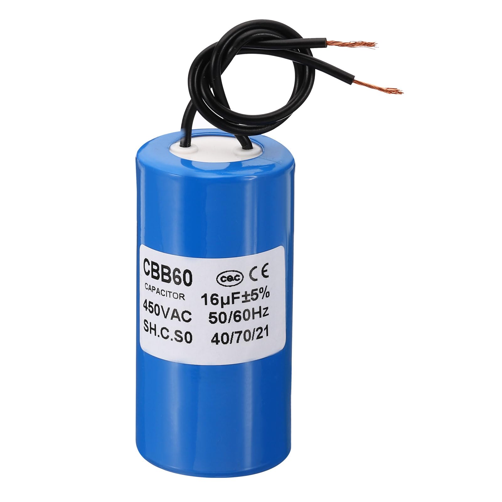 PATIKIL 16uf CBB60 kondensator pracy, 1 szt., AC 450 V, 2 przewody, 50/60 Hz, kondensator pracy silnika 210 x 34,5 x 71,5 mm, do pralki, maszyny do czyszczenia, silnika pompy, gwiazda, niebieski
