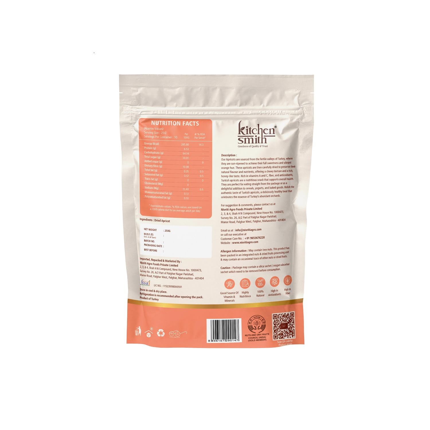 KitchenSmith Dried Apricot - Pack of 2 (250gm Each) | Exotics Apricots Dry Fruits, Dry Apricot, Seedless Apricots & Jardalu | Naturally Sourced, No Added Sugar, Rich In Vitamins & Juicy - Image 7 thumbnail