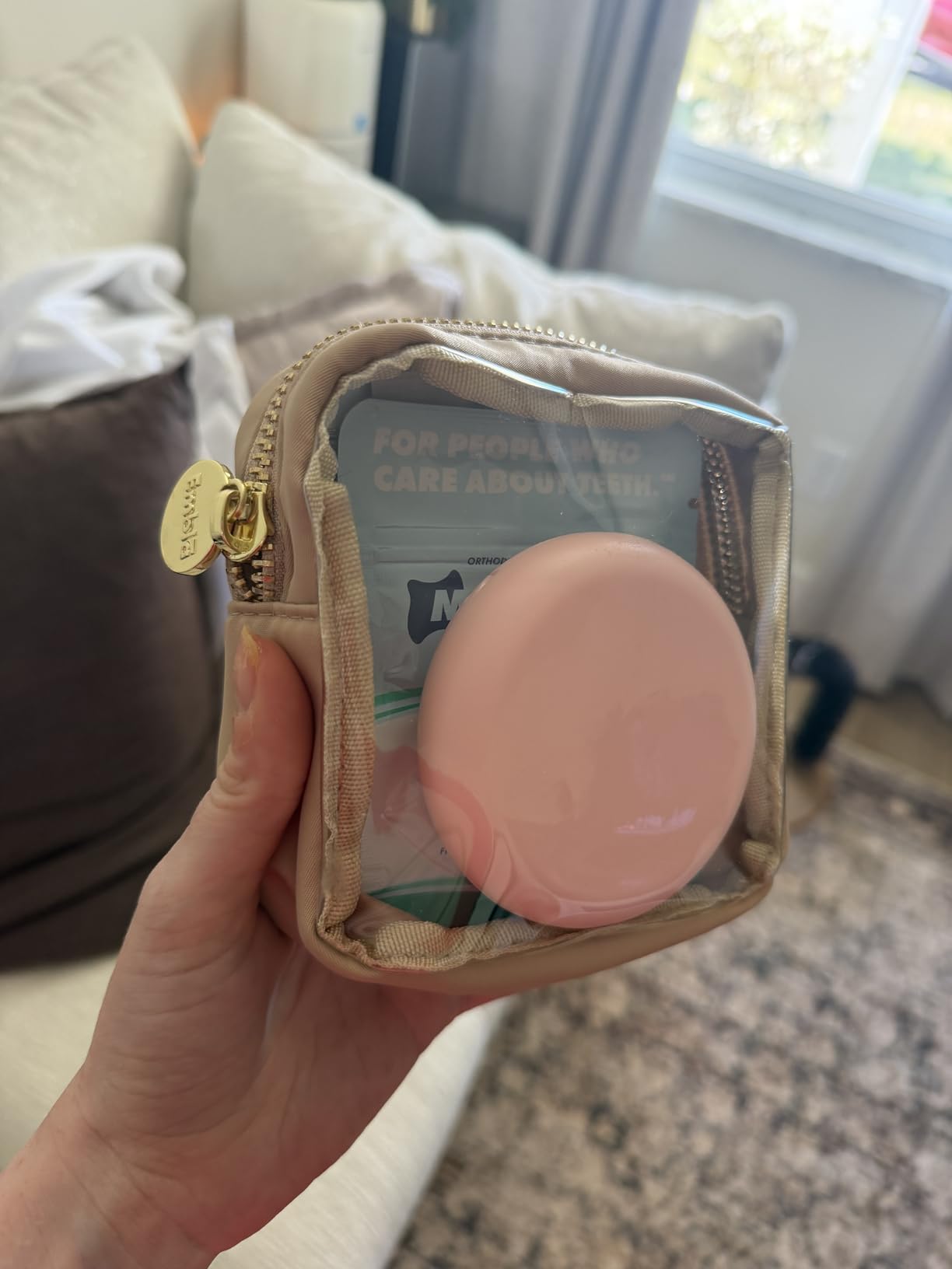 Embla Medium Clear Makeup Bag Travel for Toiletries Cute Make Up Nylon Organizer Pouches Quart Size Cosmetic Bags for Women Girls Zipper Toiletry Skincare Pouch Organizer for Purse Light Pink